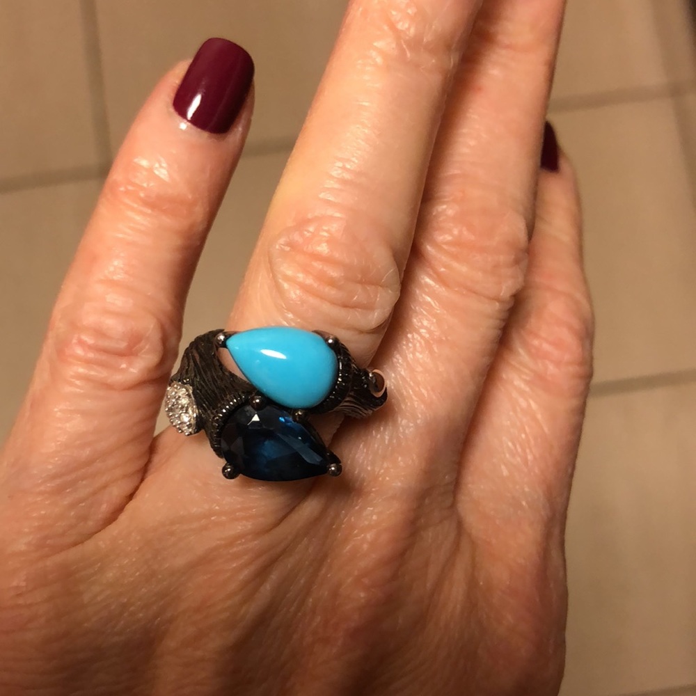 Stephen Dweck Sleeping Beauty turquoise and London Blue topaz w/ Diamond accent